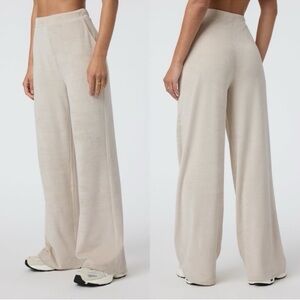 Vuori Wide Leg Pants XS Haven High Waist Rib Knit Velour Pockets Suede Beige